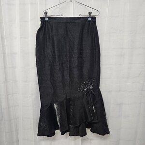 G.M.I. Skirt Midi Black Rhinestone Satin Silky Formal 12